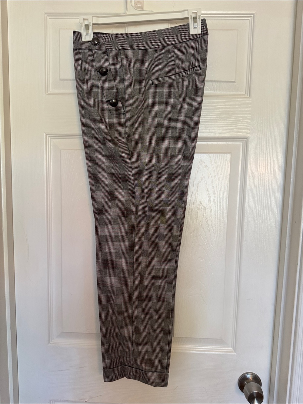 LOFT Black and Maroon Glen Plaid Women's Trousers
